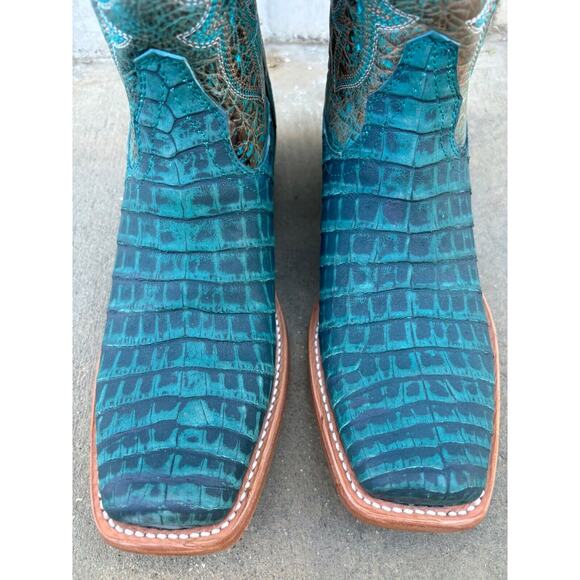 Ariat Futurity Boon Womens Sz 9.5 B Turquoise Sueded Caiman Belly Amazonite Boot - Picture 6 of 11
